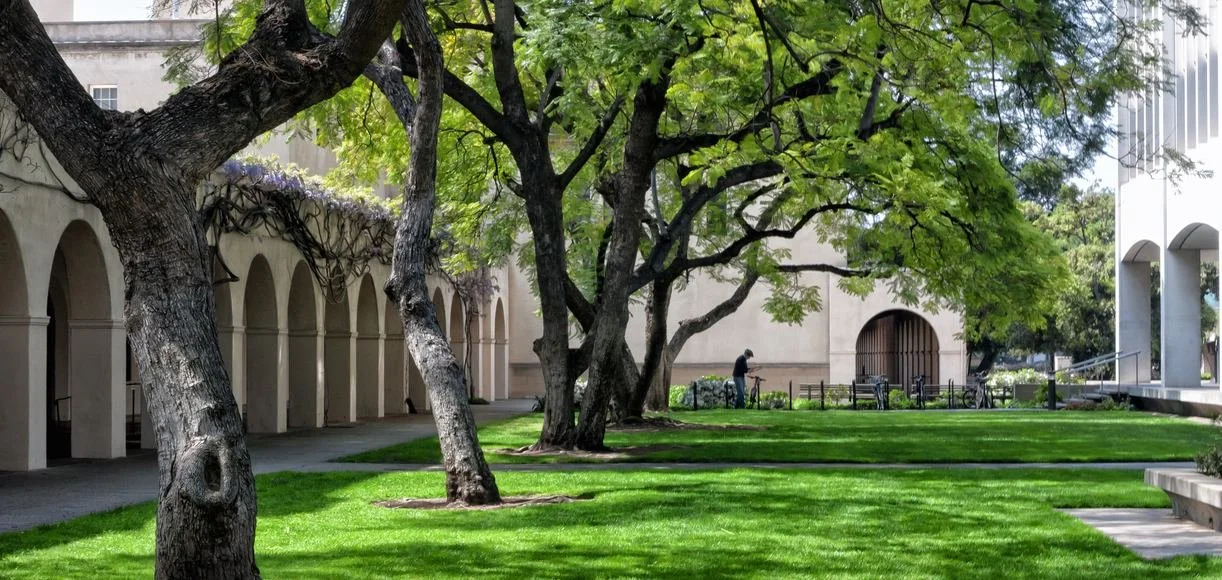 Tree-covered courtyard on the Caltech campus, representing Kaleida’s participation in the Brain-Computer Interface Forum.