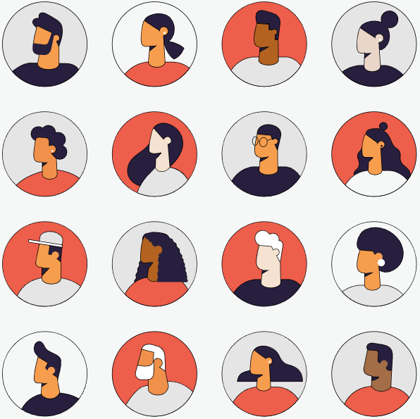 Diverse flat-style avatar icons in circular frames, showcasing inclusive user profiles.