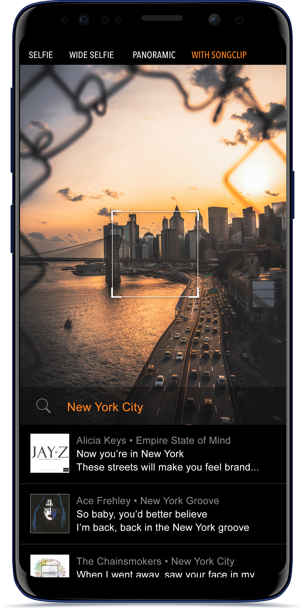 Songclips can be used as a filter, added to photos being taken in real time.
