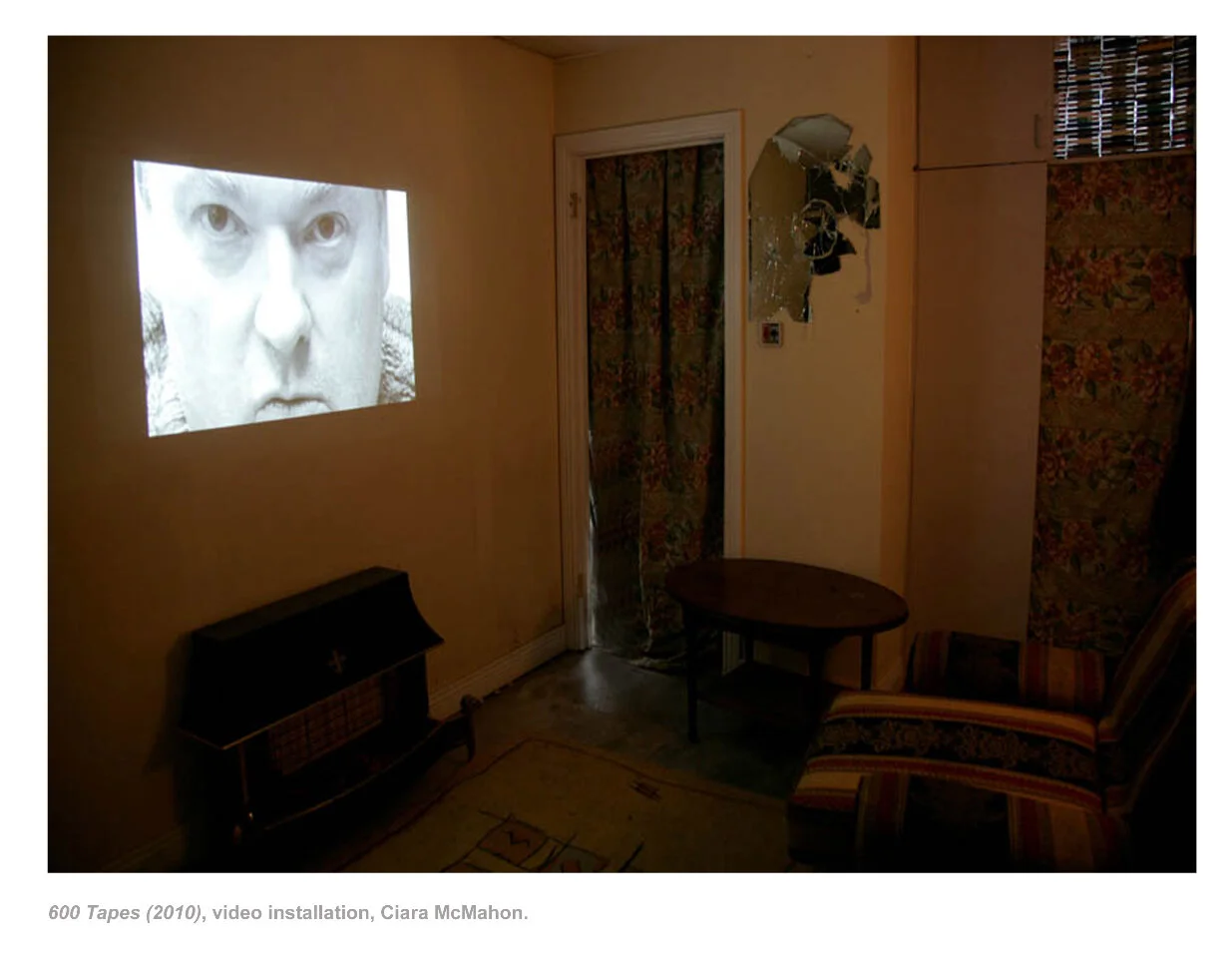 600 Tapes (2010), 6min 32 sec. https://vimeo.com/20068612 Director: Ciara McMahon Editing : Ciara McMahon Camera : Ciara McMahon Synopsis: This was a commissioned film of a service user at a special needs centre in the midlands of Ireland. The artist was invited to make the documentary film of the user because 'He has an encyclopedic knowledge of music'. The artist was surprised at the attitude of the commissioners, and the resulting uncomfortable film deliberately implicates the viewers in this questionable attitude. The film raises questions around the right to speak when language is difficult and wonders who's discomfort is at stake.