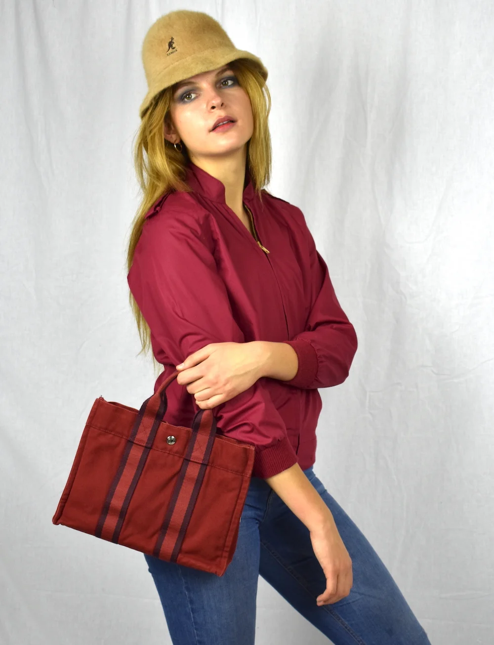 #7A HERMÈS - a small Fourre Tout handbag RED COTTON CANVAS.EXTRA3.JPG