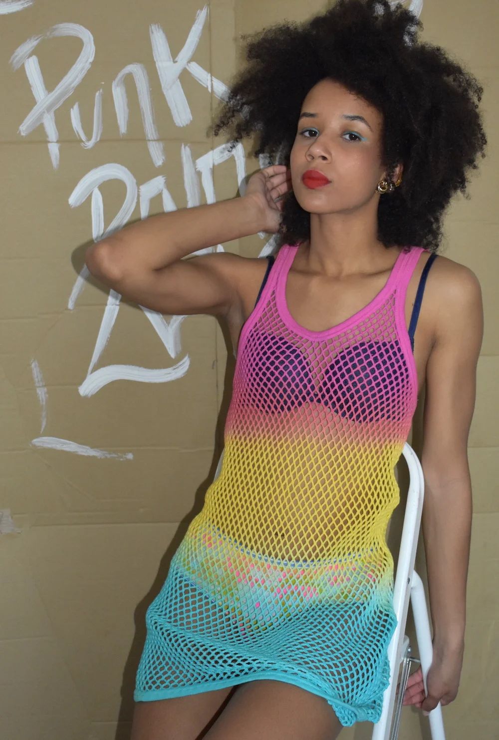 #35IH THRIFT EXCLUSIVE RAINBOW MESH DRESS SHANI2.JPG