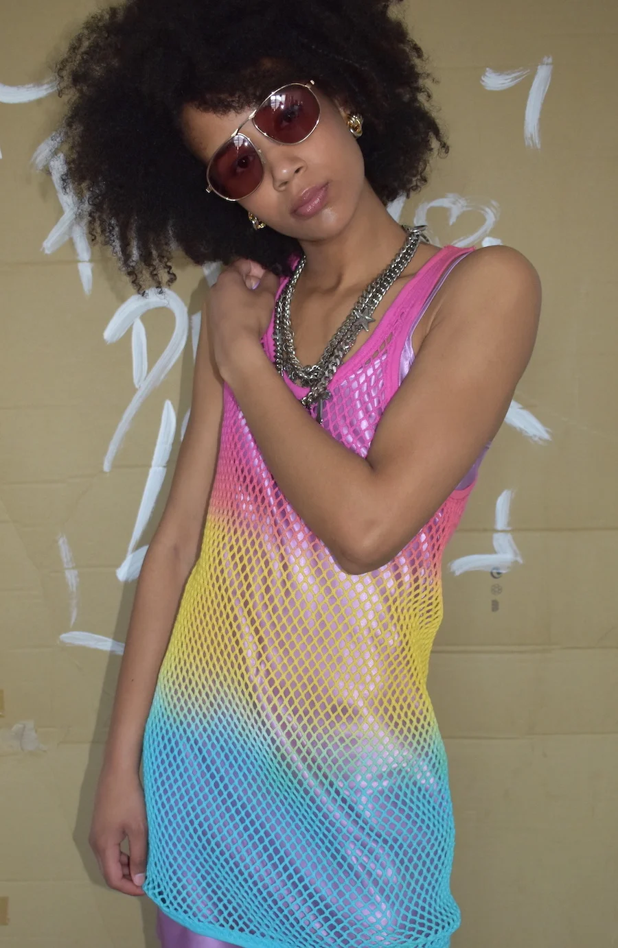#35IH THRIFT EXCLUSIVE RAINBOW MESH DRESS SHANI4.JPG
