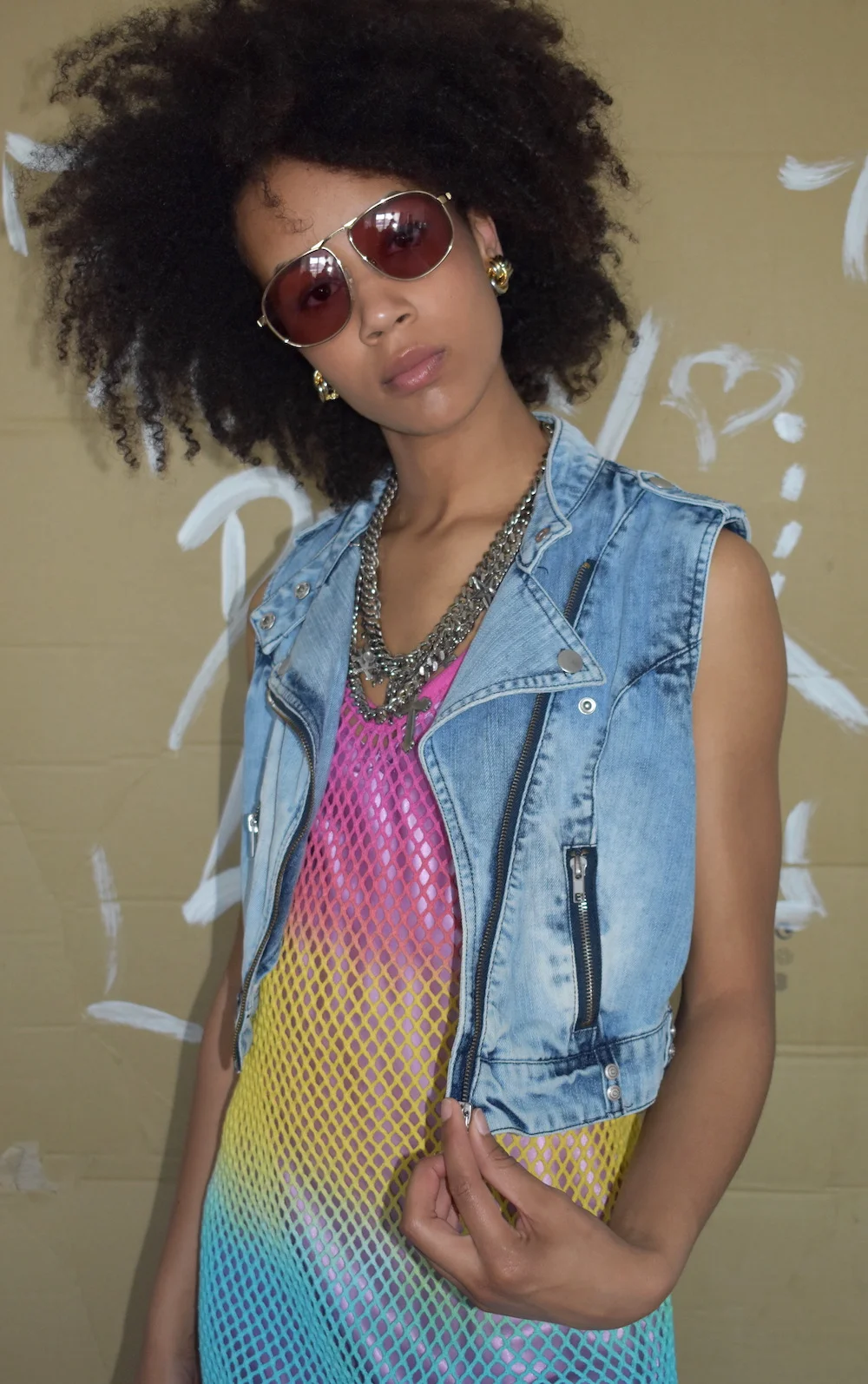 #35IH THRIFT EXCLUSIVE RAINBOW MESH DRESS SHANI5.JPG