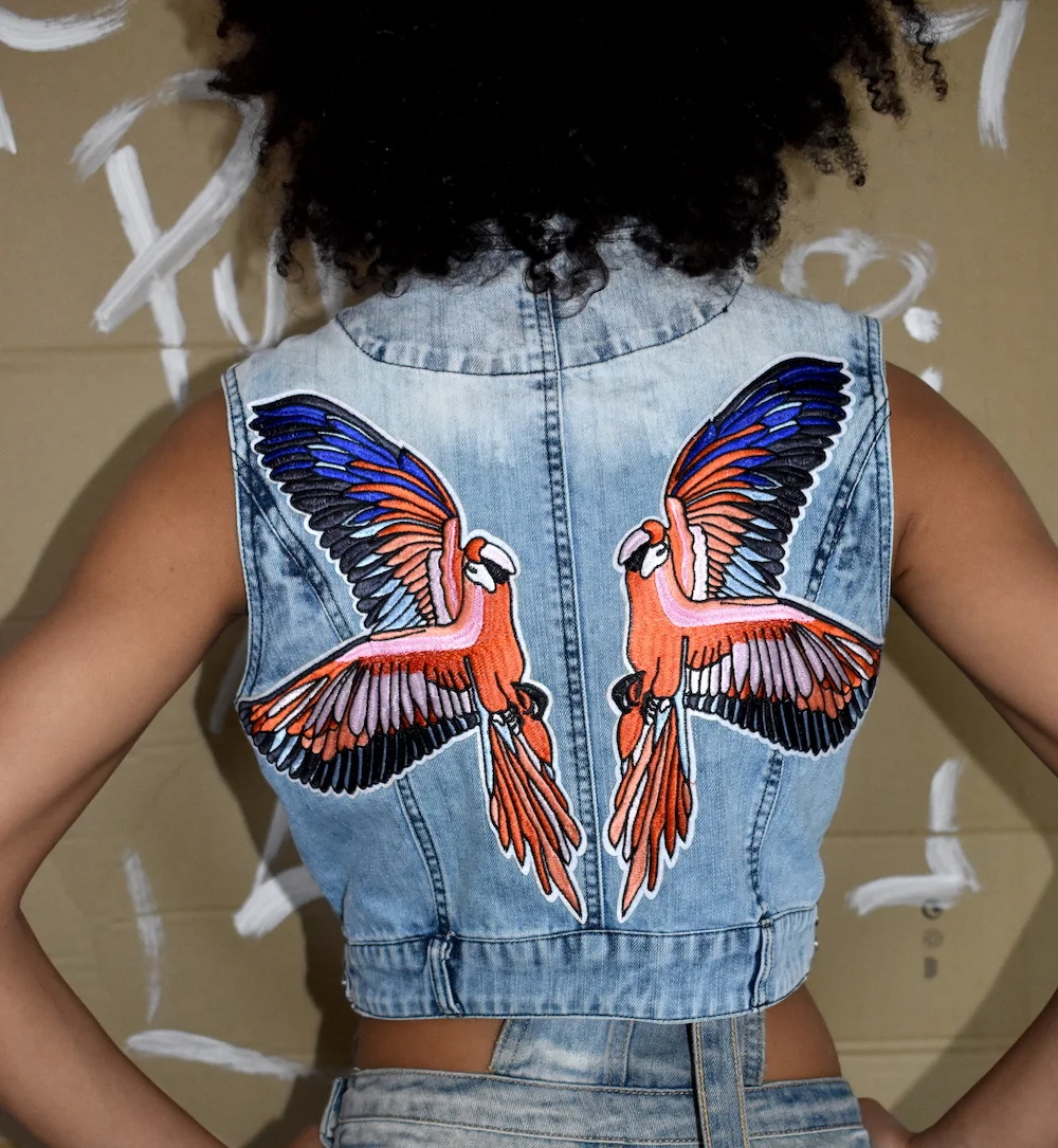 #3ih SLEEVELESS DENIM BIKER STYLE STONEWASH JACKET back