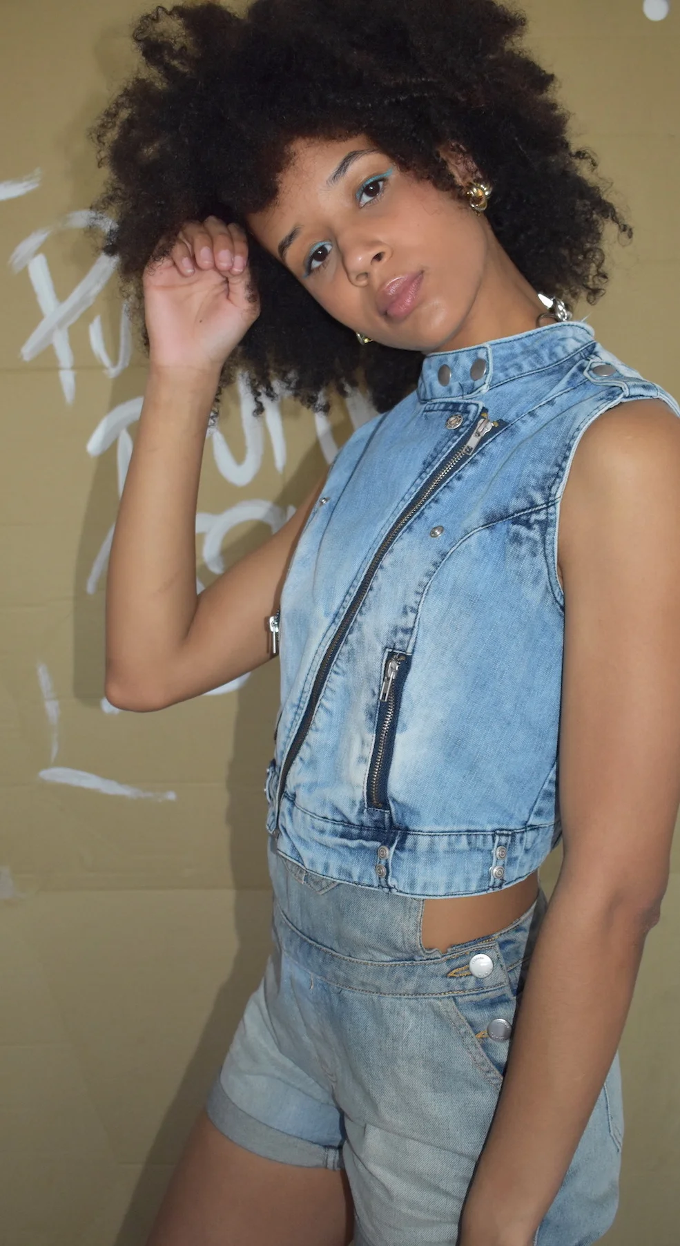 #3ih  "Polly wants a cracker” SLEEVELESS DENIM BIKER STYLE STONEWASH JACKET side3