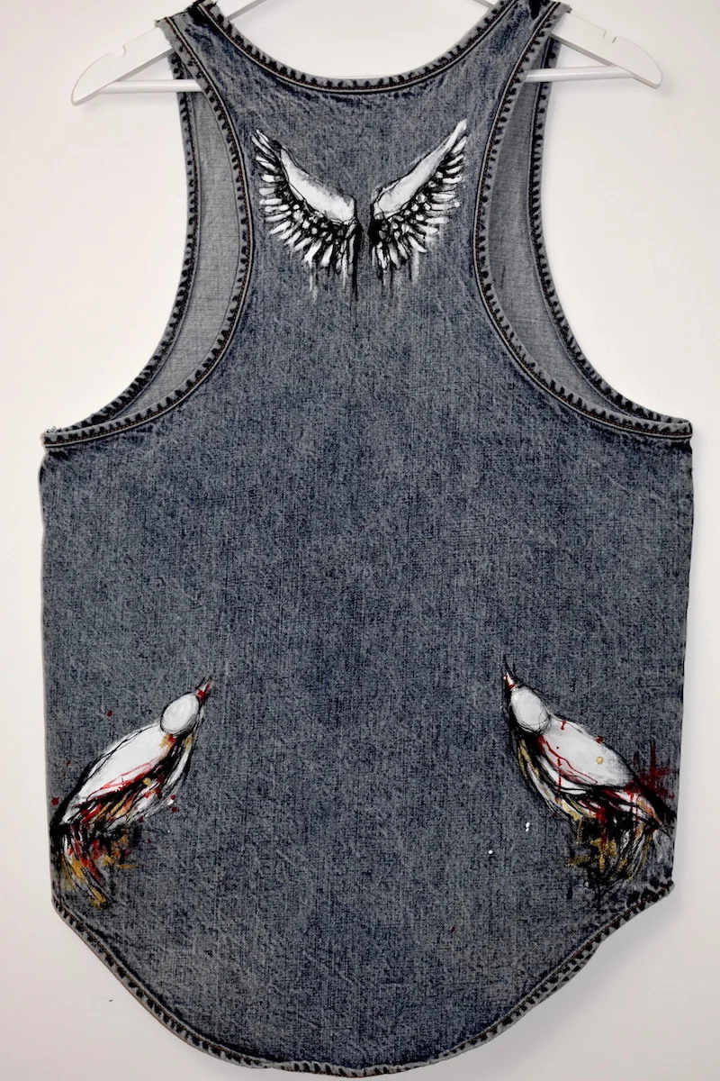 #4IH MARIOS STONEWASH DENIM VEST  HANGING BACK