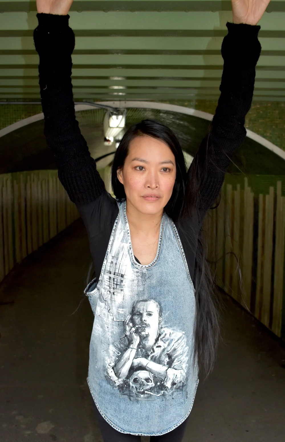 #4IH Alexander McQueen Homage on MARIOS STONEWASH DENIM VEST  FRNT1