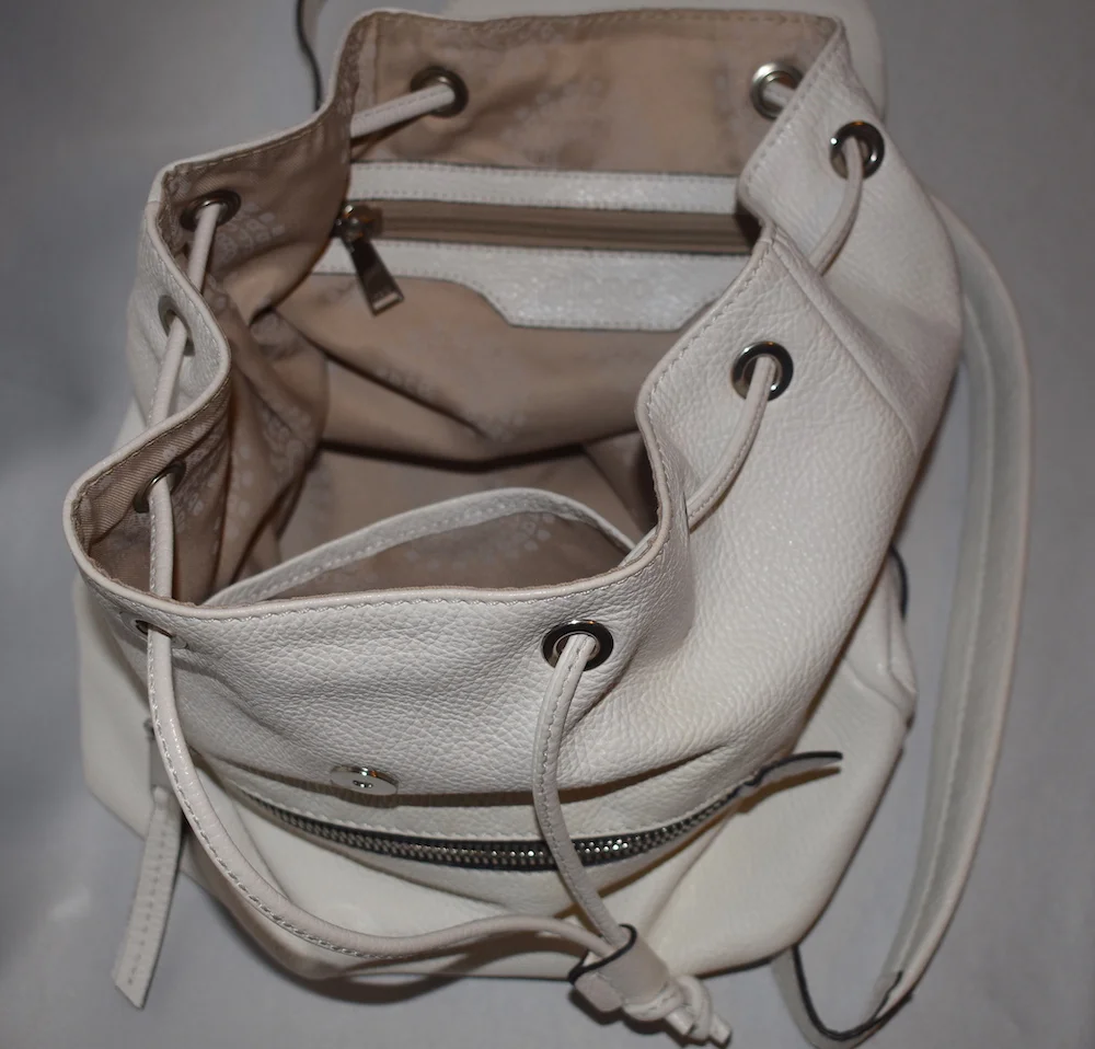 WHITE grained LEATHER BACKPACK by Abro. OPEN