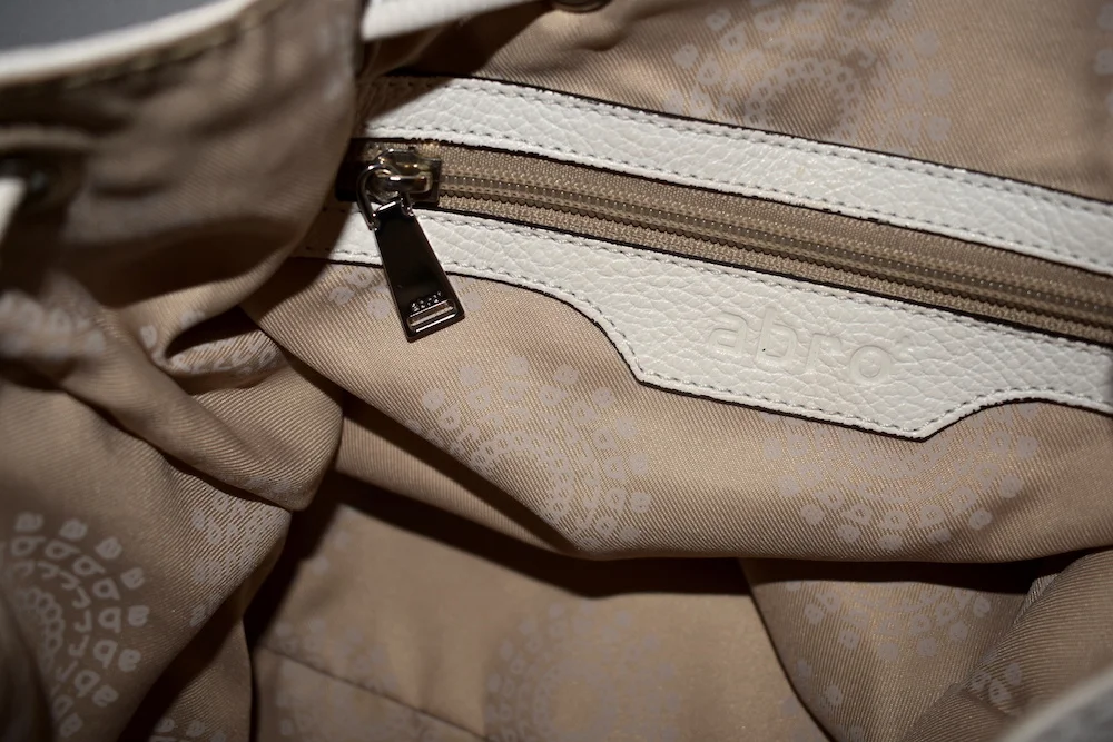 WHITE grained LEATHER BACKPACK by Abro. INSIDE