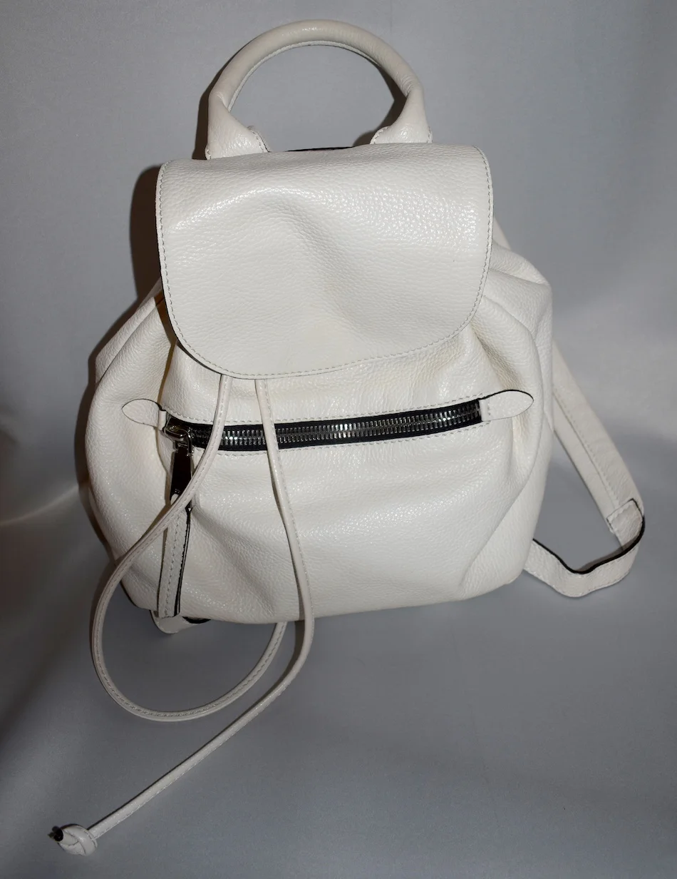WHITE grained LEATHER BACKPACK by Abro.2