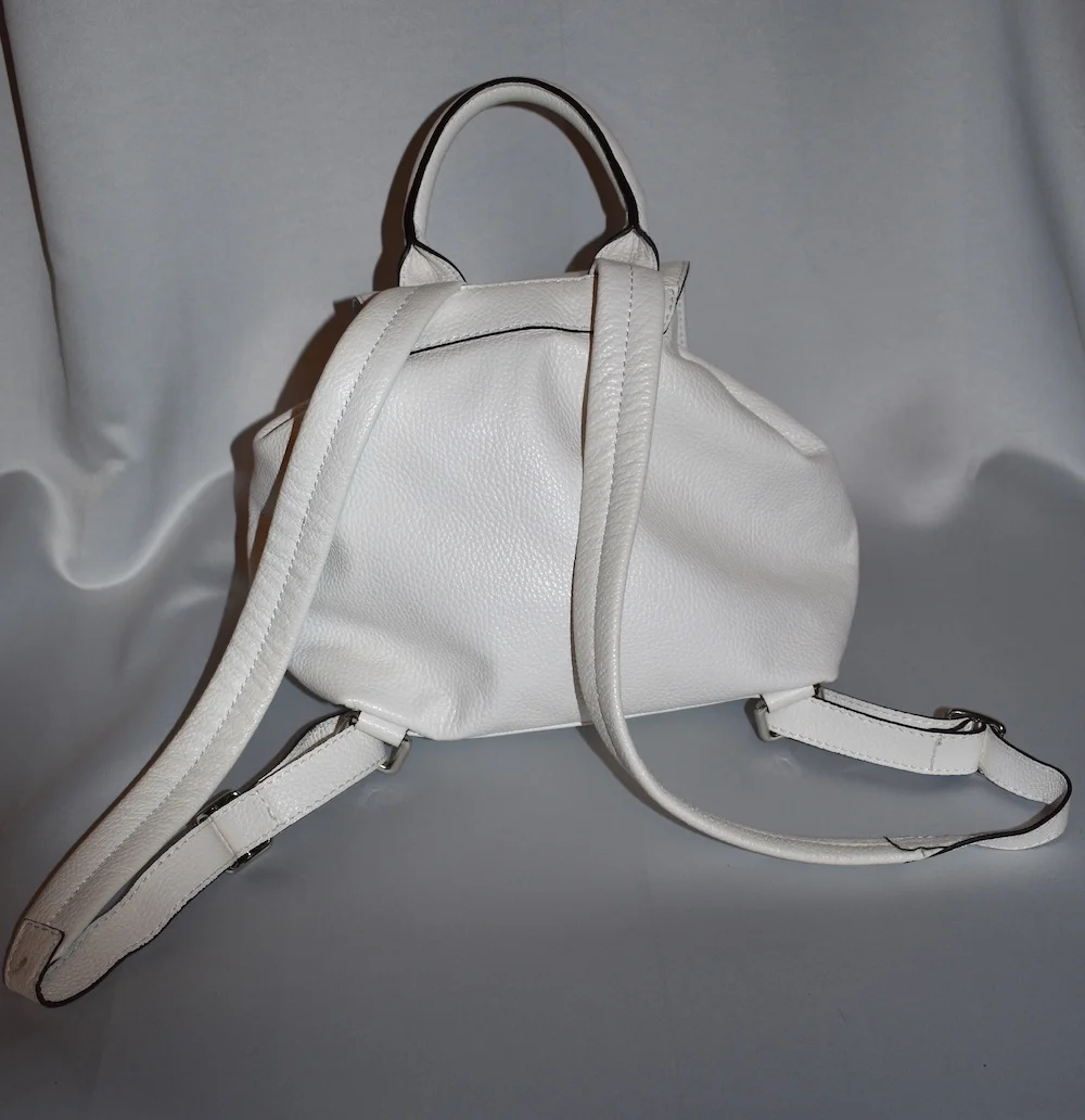 WHITE grained LEATHER BACKPACK by Abro. BACK