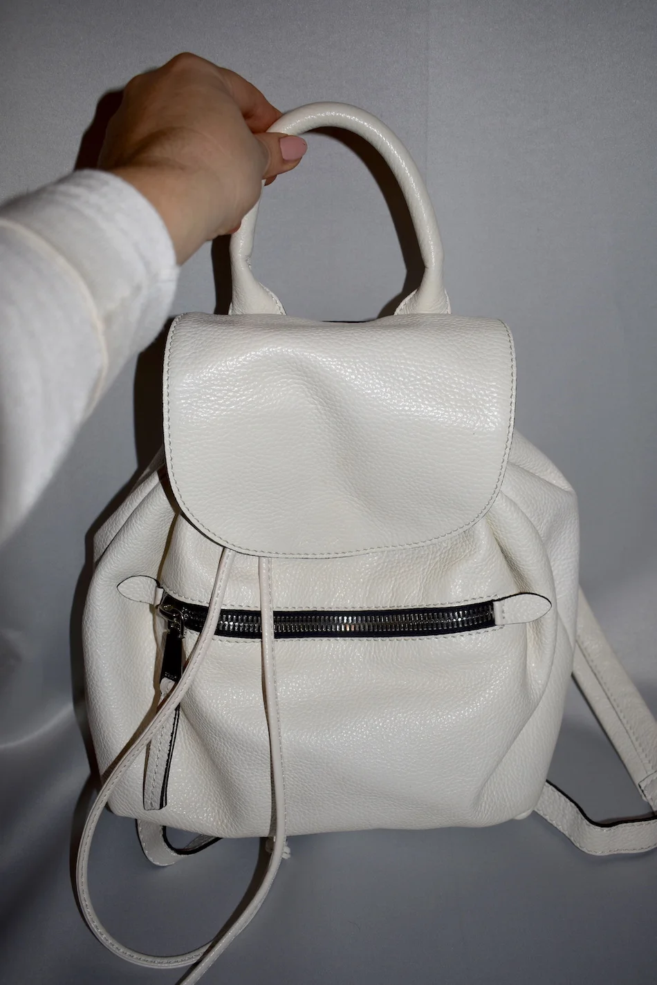WHITE GRAINED LEATHER ABRO BACKPACK