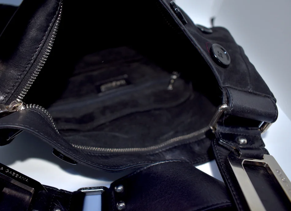 #29A  & GABBANA - Black suede hobo handbag INSIDE.JPG