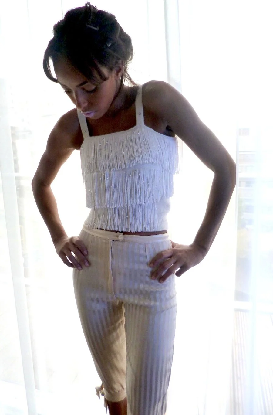 WHITE FRINGE CAMI nice shot looking down.JPG