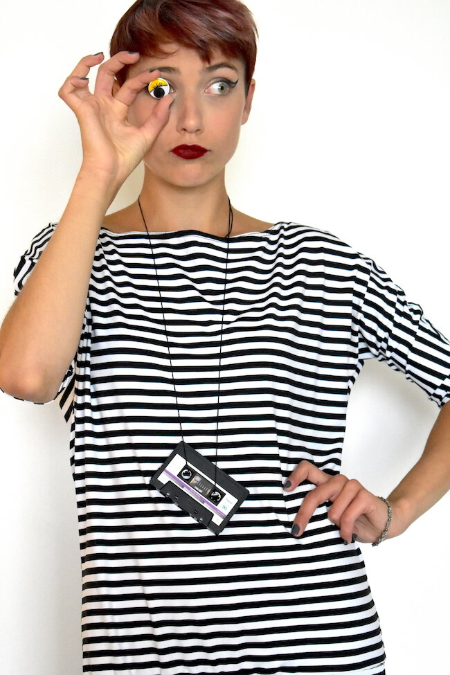 #4T STRIPED MONOCHROME DRESS GOOGLY EYE3.JPG