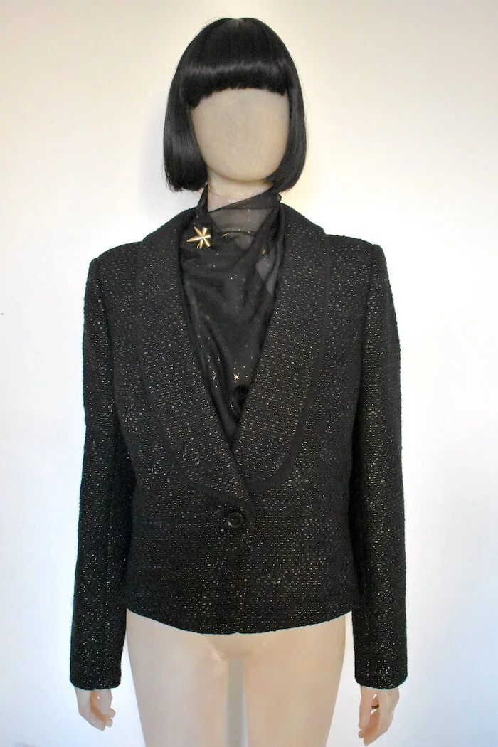 #47AW LADIES BLACK &amp; GOLD VINTAGE COCKTAIL JACKET BY JAEGER 
