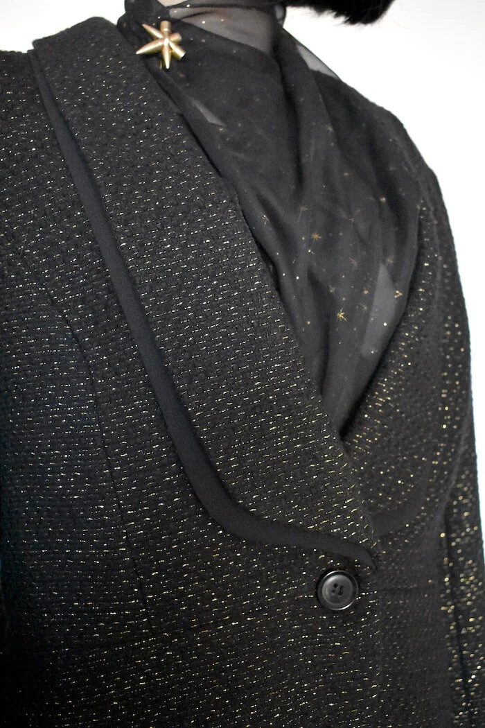 #47AW LADIES BLACK &amp; GOLD VINTAGE COCKTAIL JACKET BY JAEGER 