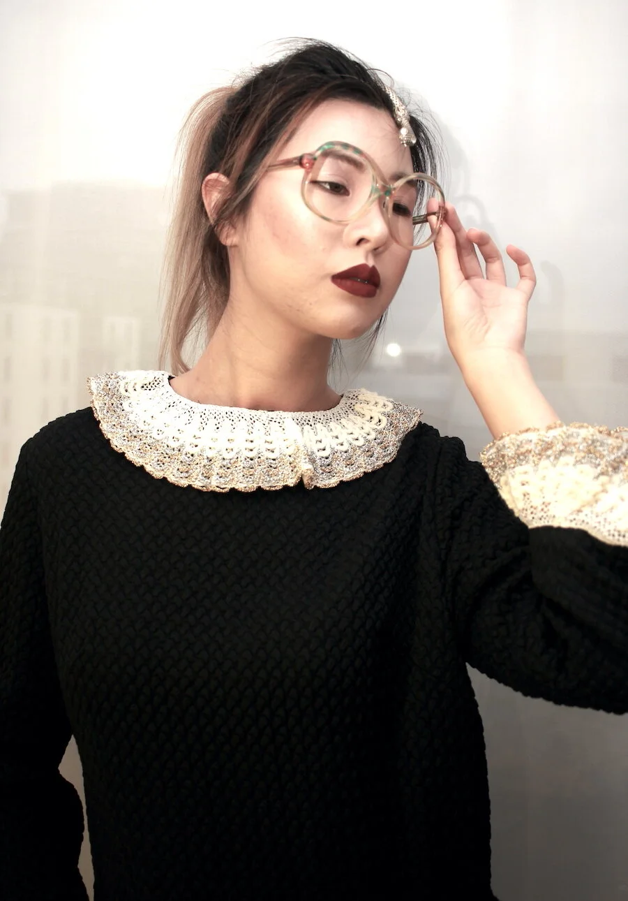 #10AW BLACK L/S QUILTED  VINTAGE TOP