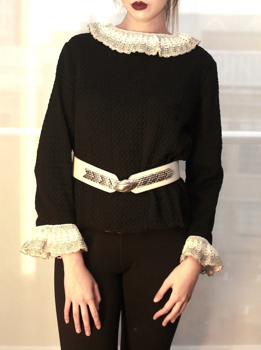 #10AW BLACK L/S QUILTED  VINTAGE TOP
