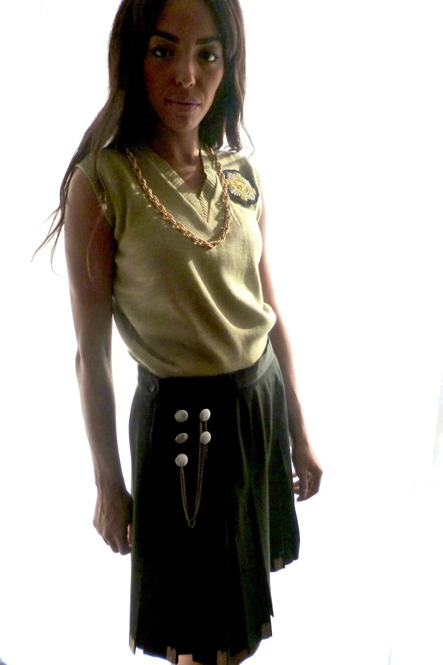 #30AW BOX PLEAT DARK KHAKI GREEN SKIRT