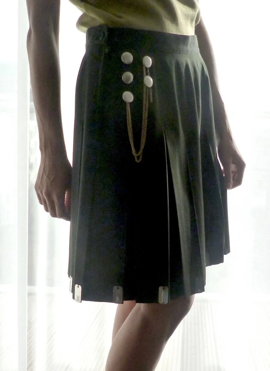 #30AW BOX PLEAT DARK KHAKI GREEN SKIRT