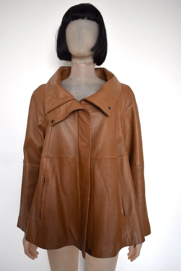 #21T KALEIDOSCOPE LEATHER JACKET IN CARAMEL BISCUIT COLOUR