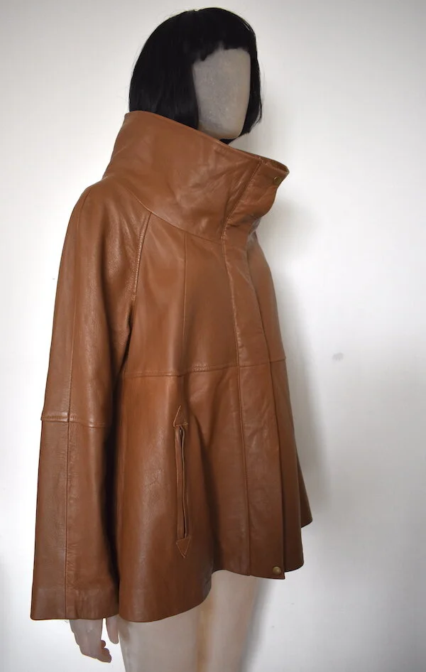 #21T KALEIDOSCOPE LEATHER JACKET IN CARAMEL BISCUIT COLOUR