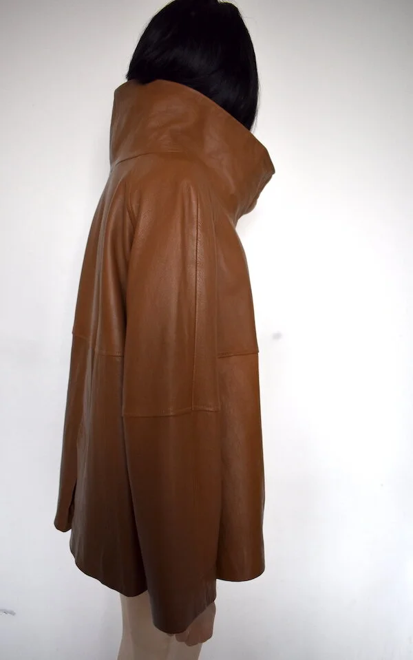 #21T KALEIDOSCOPE LEATHER JACKET IN CARAMEL BISCUIT COLOUR