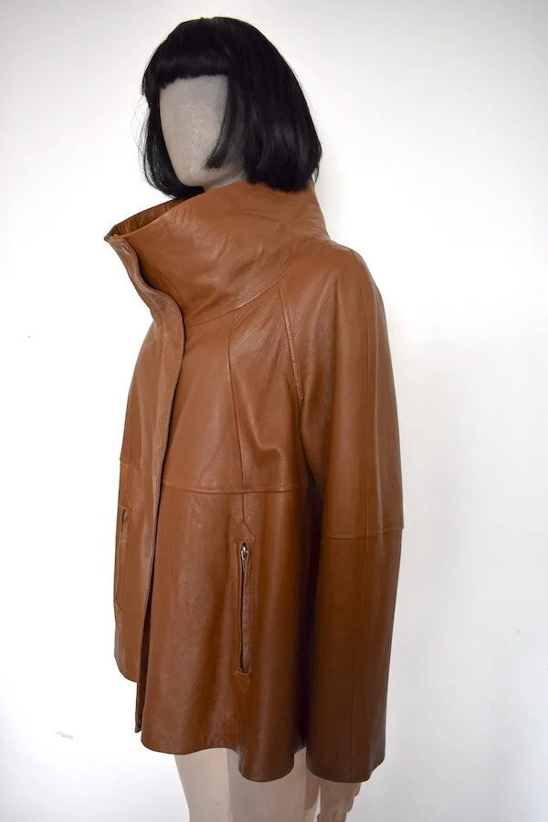 #21T KALEIDOSCOPE LEATHER JACKET IN CARAMEL BISCUIT COLOUR