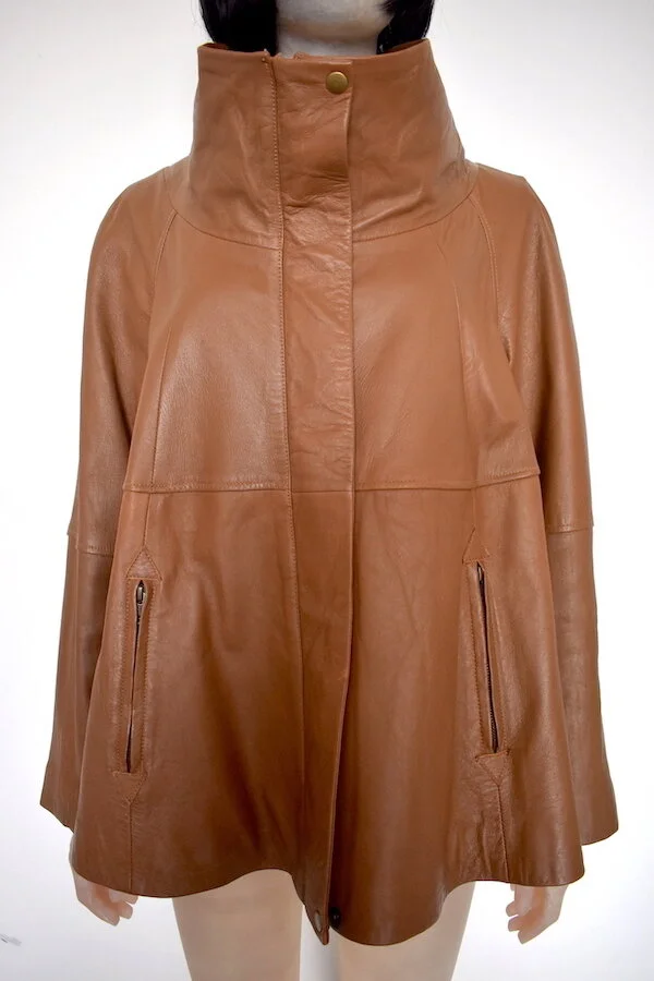 #21T KALEIDOSCOPE LEATHER JACKET IN CARAMEL BISCUIT COLOUR