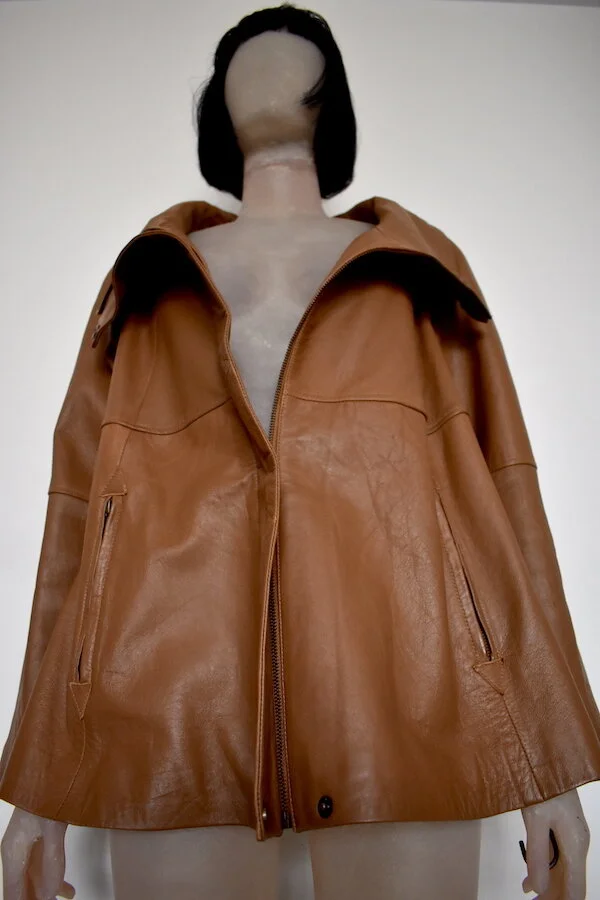 #21T KALEIDOSCOPE LEATHER JACKET IN CARAMEL BISCUIT COLOUR