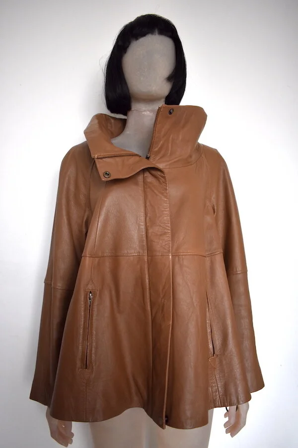 #21T KALEIDOSCOPE LEATHER JACKET IN CARAMEL BISCUIT COLOUR