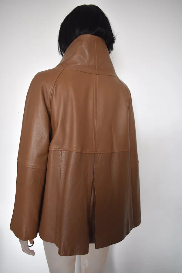 #21T KALEIDOSCOPE LEATHER JACKET IN CARAMEL BISCUIT COLOUR