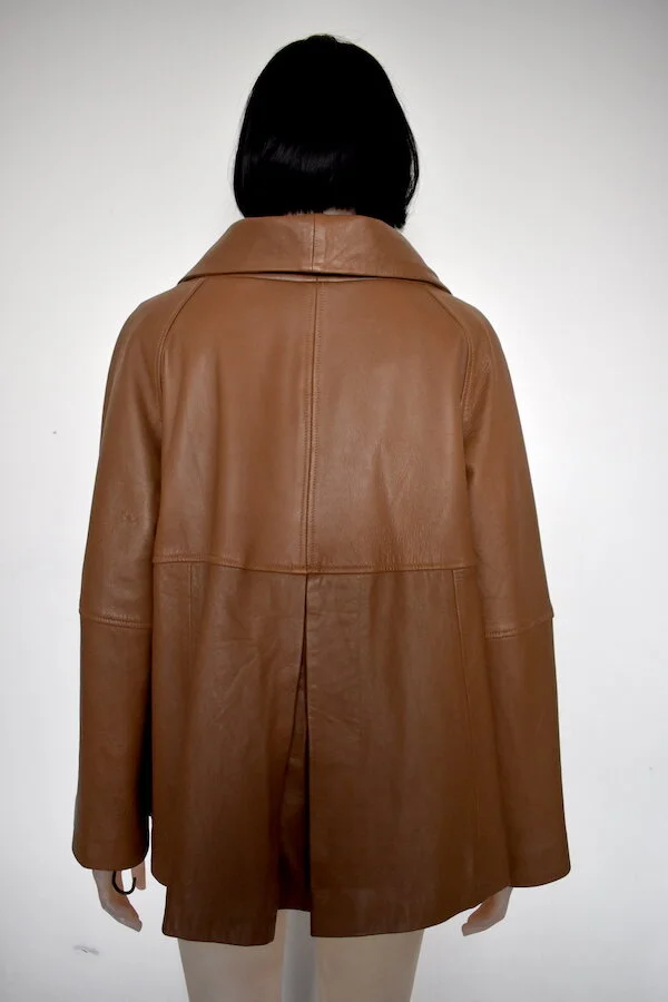 #21T KALEIDOSCOPE LEATHER JACKET IN CARAMEL BISCUIT COLOUR