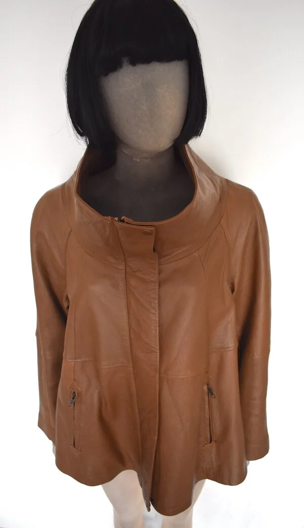 #21T KALEIDOSCOPE LEATHER JACKET IN CARAMEL BISCUIT COLOUR