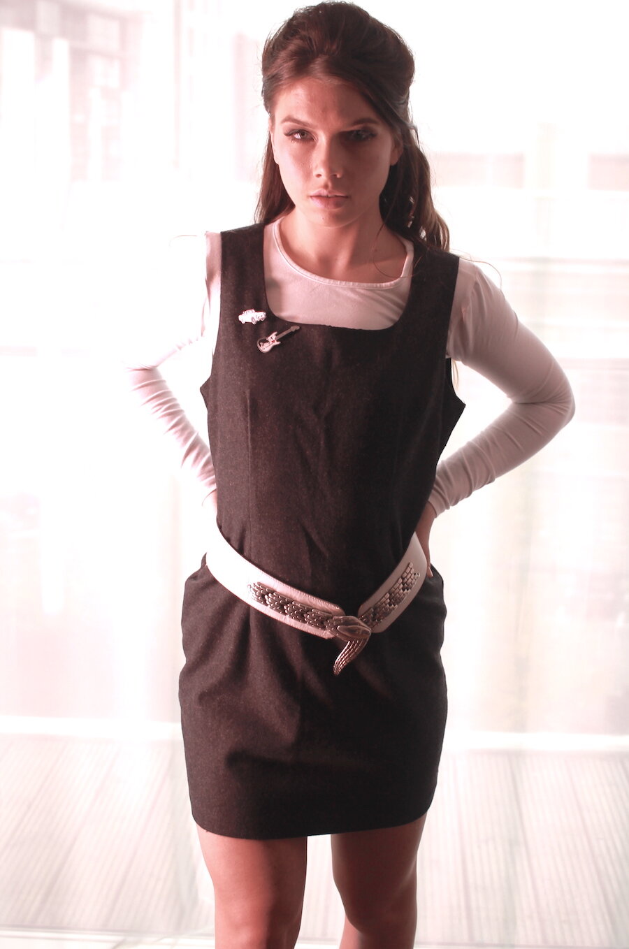 #25AW DARK GREY WOOL LINED PINAFORE DRESS