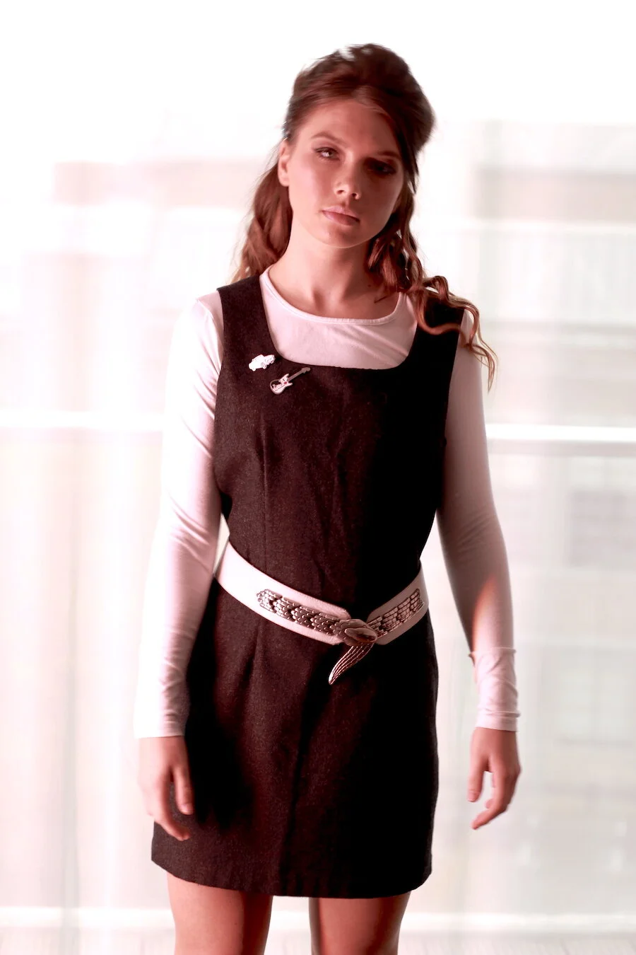 #25AW DARK GREY WOOL LINED PINAFORE DRESS