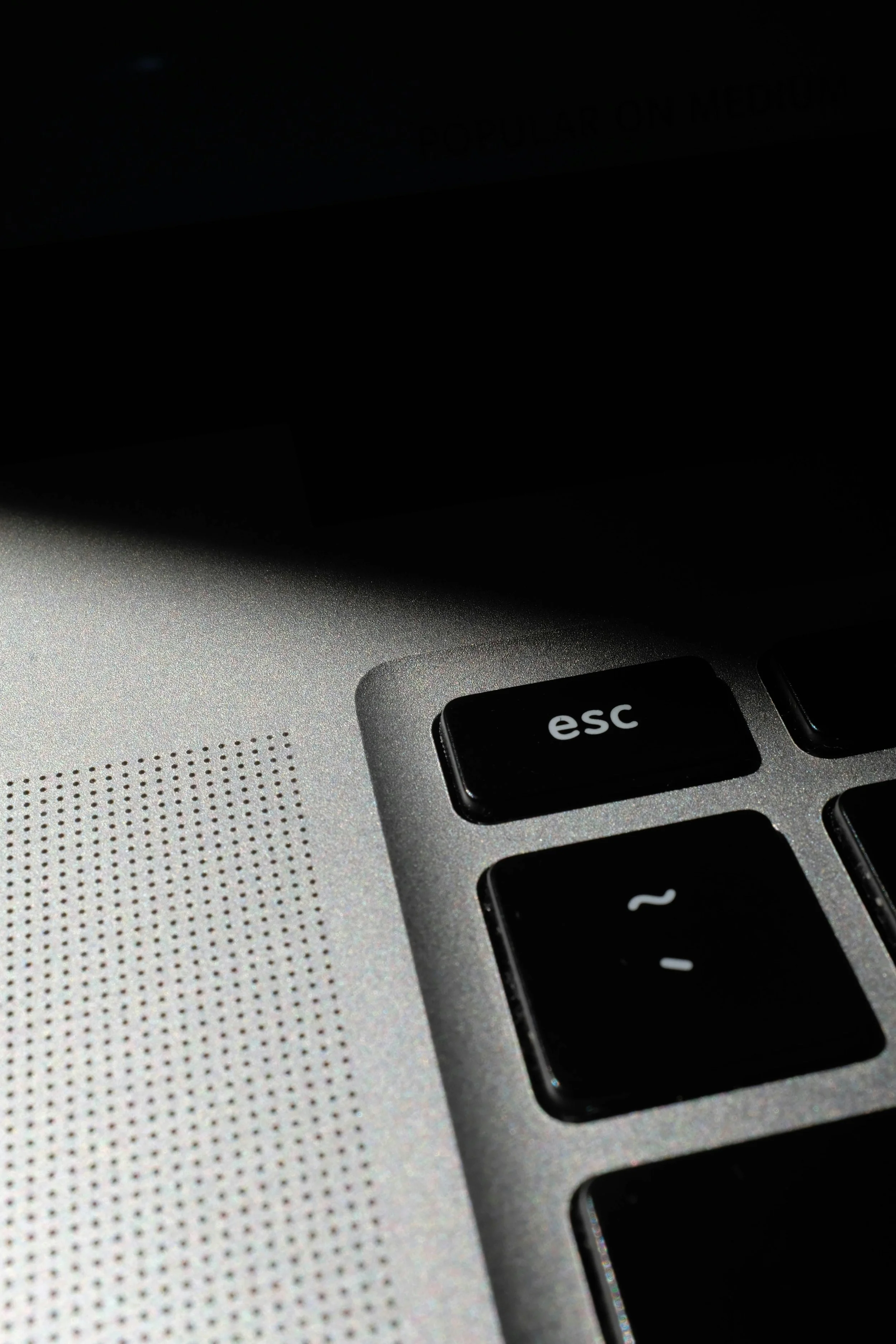 A black and white image close up of an escape key on a computer keyboard