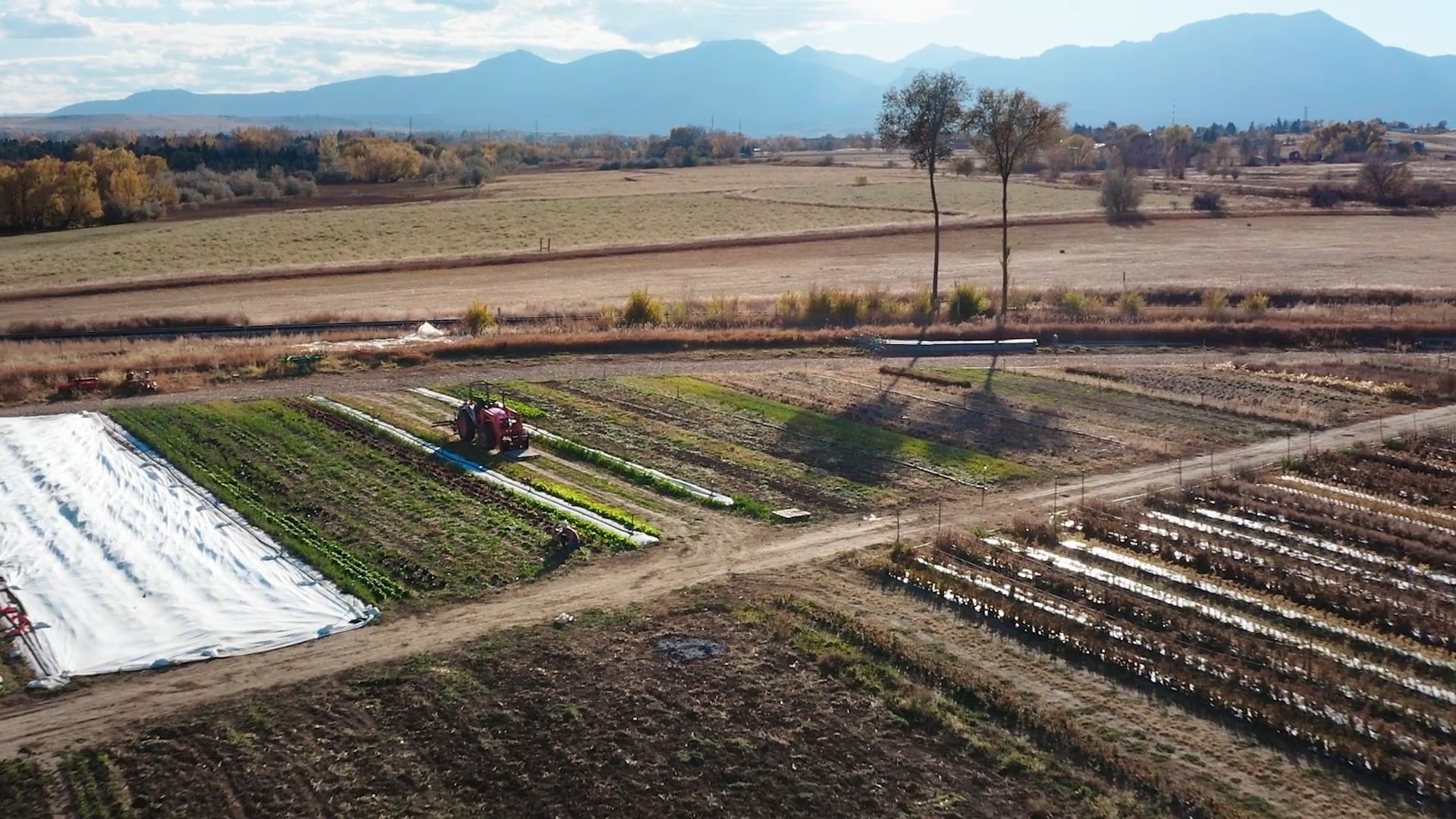 aerial drone shot of farm land