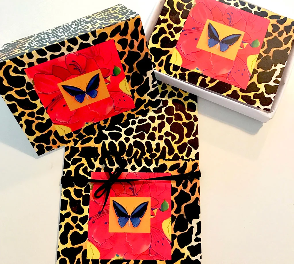 "Cheetah Garden" folded note cards  4.25" x 5.5"