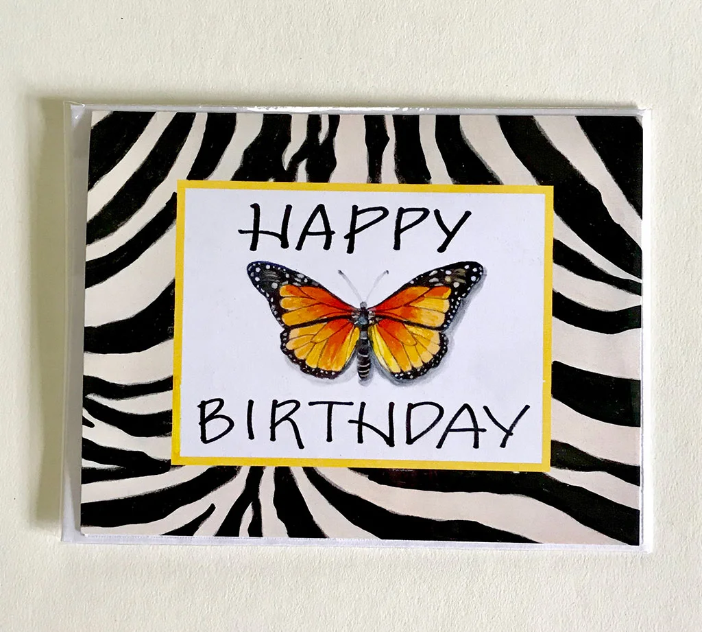 Zebra Greeting Card Folded 4.25"x5.5" - Happy Birthday