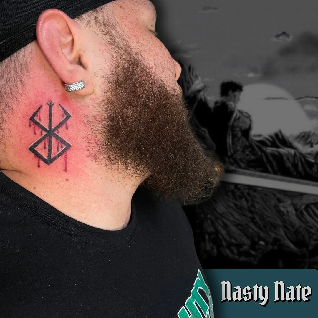 Berserk fans know 👀 this neck tattoo was done by @tattoos_by_nastynate 

What&rsquo;s your favorite anime or manga?
Would you get a tattoo dedicated to it? 

Ready to book? 
🔗 in bio or get in touch by email 
📧 heidi@missheidistattoo.com
.
.
.
#be