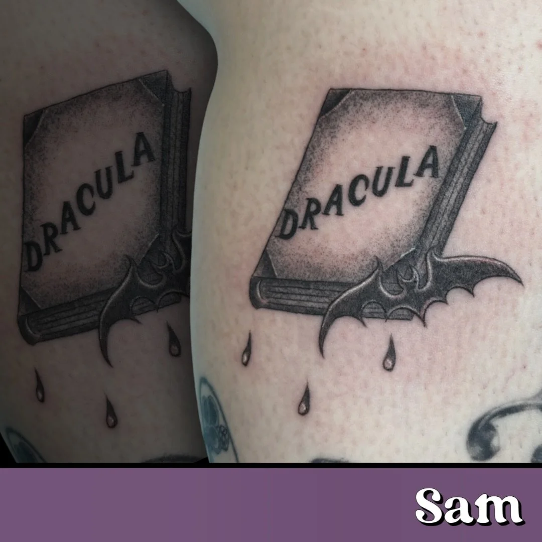 If Dracula lives rent-free in your head, same.

Custom design drawn up and tattooed by Sam.
.
.
.

#DraculaTattoo #VampireTattoo #BookTattoo #LiteraryTattoo #GothInk #HorrorTattoo #TattooOrlando #TattooFlash #TattooDesigns #VampireAesthetic #DraculaV