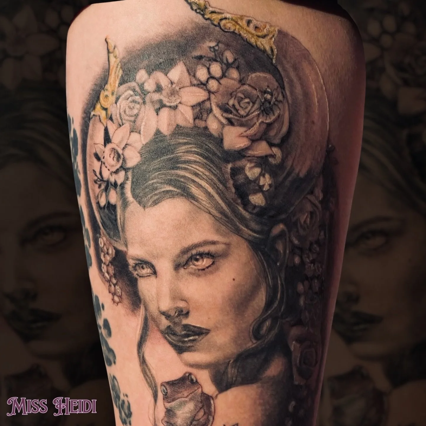 Miss Heidi brought this Taurus Goddess to life

Portraiture and black &amp; grey work require a level of precision that Heidi has spent years mastering. Whether it&rsquo;s a zodiac-inspired piece or a custom portrait, she delivers timeless quality ev
