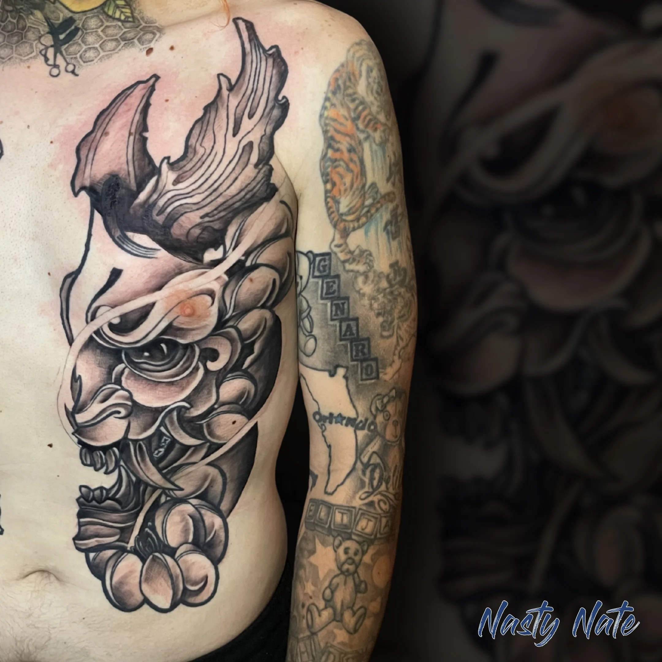 Heavy hitter for the day done by our one and only @tattoos_by_nastynate 

Thinking about starting a larger project? Nate has some space in his books next month! Check out below how to inquire ⬇️
🔗 Link in Bio
📱Text/Call: (407) 296 8860
📧Email: hei