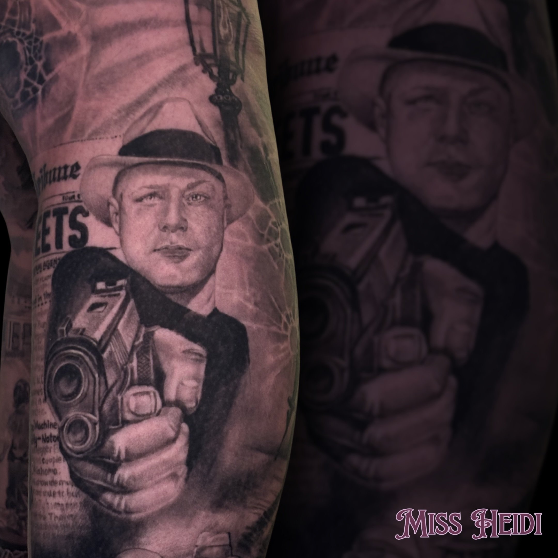 Healed and settled beautifully. This custom Machine Gun Kelly portrait is a perfect example of how Miss Heidi handles smooth realism that&rsquo;s built for the long run. Retaining all the intricate detail in the face and the bold background shadows.
