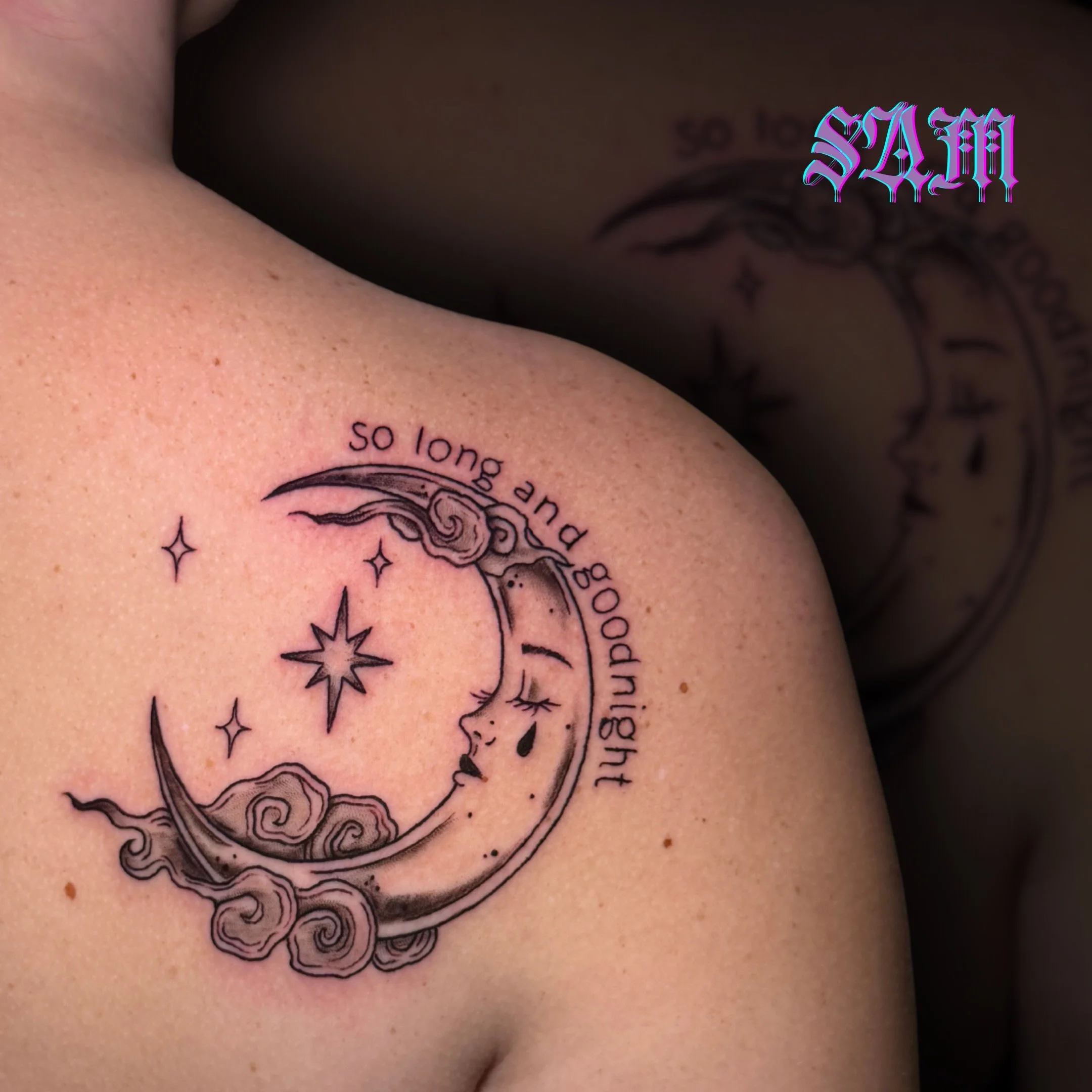 So long and goodnight. 🖤 @samjadeink crushed this whimsical crescent moon design with pure emo nostalgia.

What song lyric is forever burned into your soul? Drop your all-time favorite line in the comments! If you&rsquo;ve been dying to get a meanin