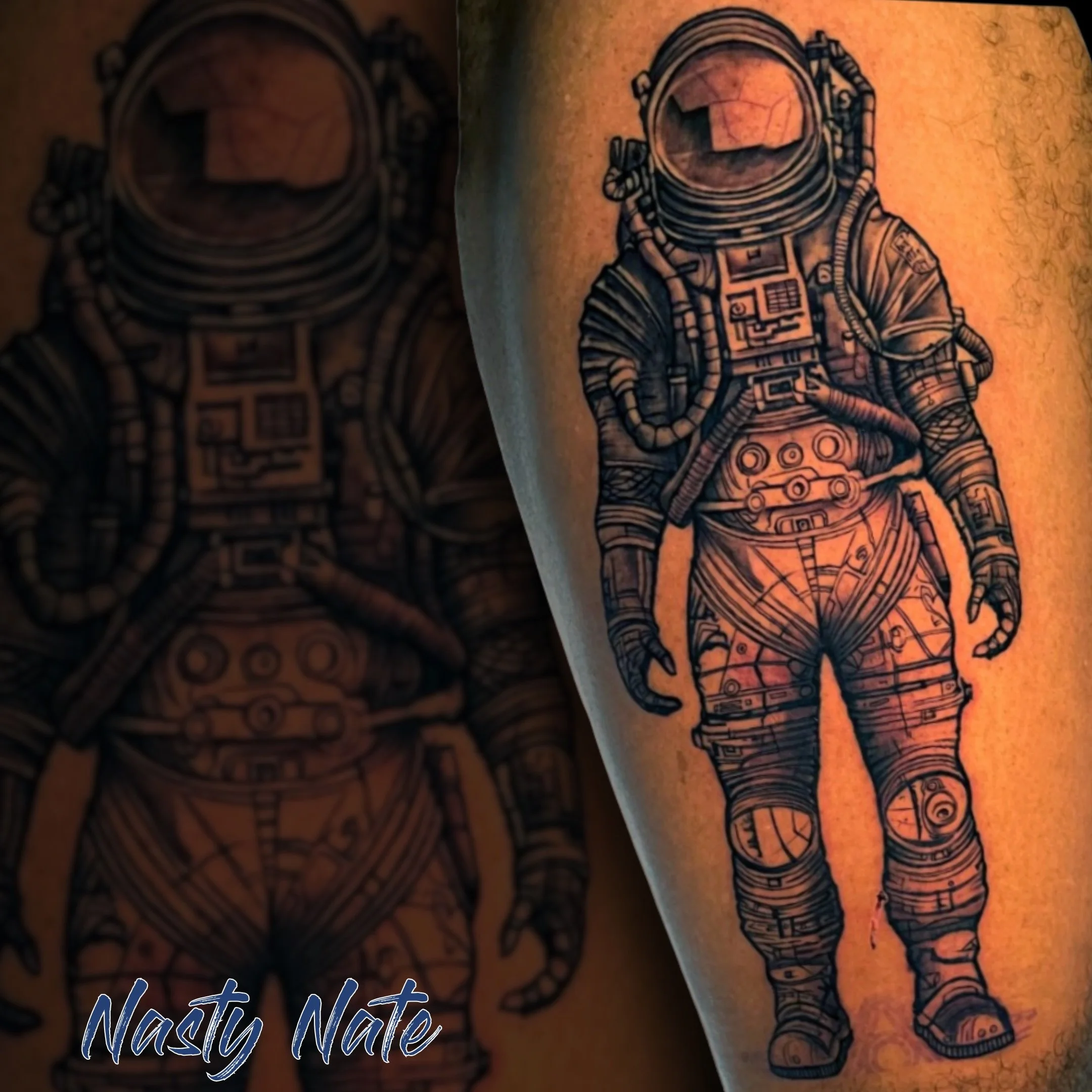 @tattoos_by_nastynate took this one straight to deep space. It takes real patience to map out all those suit textures without losing the overall shape, and Nate executed it perfectly.

Ready to launch your next big tattoo project? Check below to get 