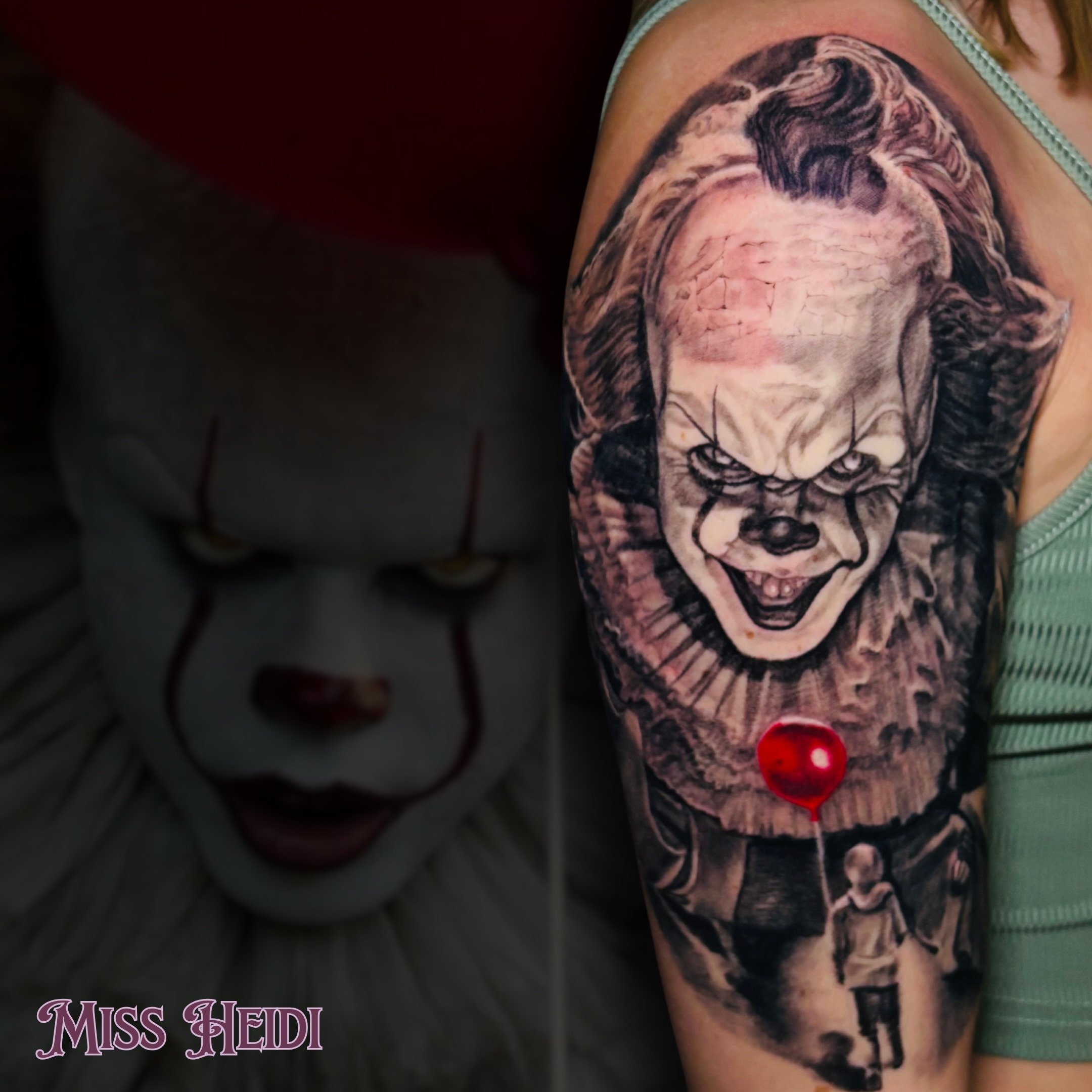 You&rsquo;ll float too 🎈 
Heidi captured the exact creepy energy of Pennywise here!

Got a horror favorite you&rsquo;ve been dying to get inked? Tap the link in our bio to send over your concept and float onto Heidi&rsquo;s calendar. Check out other